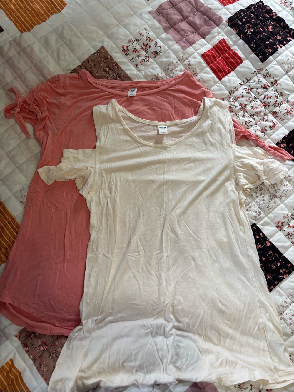 Old Navy Cold-Shoulder Scoop Neck Tees in Pink & Cream